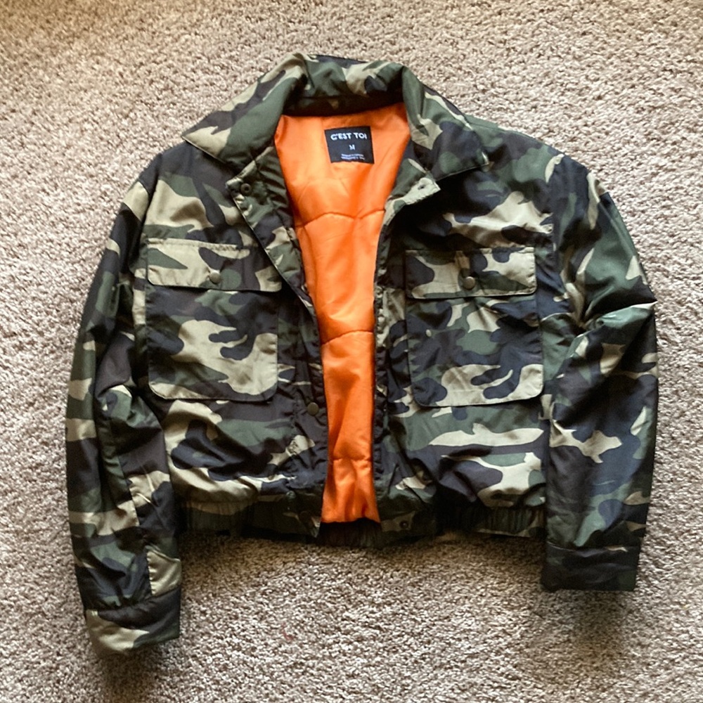 c'est toi bomber puff jack, camo, size medium